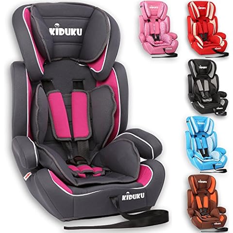 KIDUKU® Safety Car Seat | Booster Seat | 3 in 1 | for Childs and Babys from 9-36 kg (20 lbs - 80 lbs) or 1-12 Years | Convertible, Universal | Approved to ECE R44/04 | Group 1 + 2 + 3 | Grey/Pink Cover