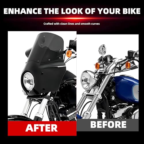 Image of FATECIM Motorcycle 5.75 inch Headlight Fairing with 11 inch Smoke Windshield Windscreen & 35-41mm Mounting Hardware For Harley 86-15 Sportster 1200 Iron 883 XL883N Sportster 1100