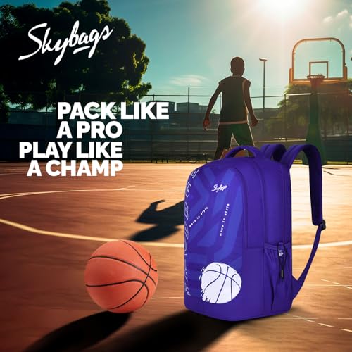 Image of Skybags Klan V2 05 Basketball 38 Liters Premium Polyester Fabric School Backpack for Kids with Multiple Compartments and Adjustable Strap - Boys & Girls