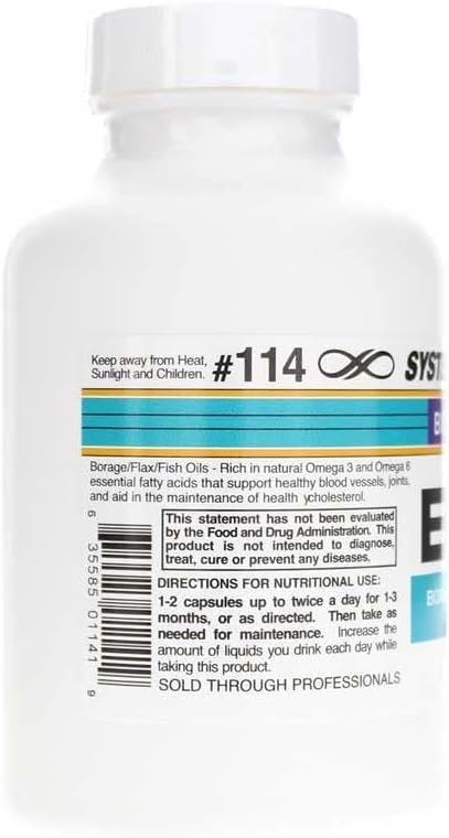 Systemic Formulas BFO - Borage/Flax/Fish Oil 60 Capsules Bio Nutriment #114. Rich and Natural Highly Potent Omega3 (DHA,EPA) + Omega 6 Essential Fatty acids