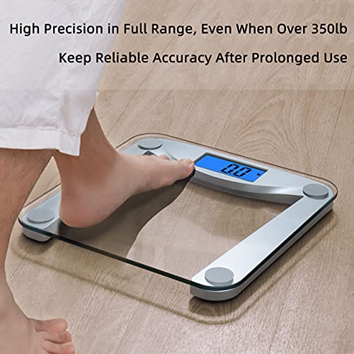Vitafit Digital Bathroom Scale for Body Weight,Weighing Professional Since 2001,Extra Large Blue Backlit LCD and Step-On, Batteries Included, 400lb/180kg,Clear Glass,Silver - Image 5