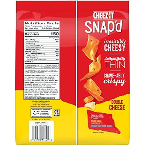 Cheez-It Snap'd Cheese Cracker Chips, Thin Crisps, Lunch Snacks, Double Cheese, 45Oz Case (6 Bags) #TOP7