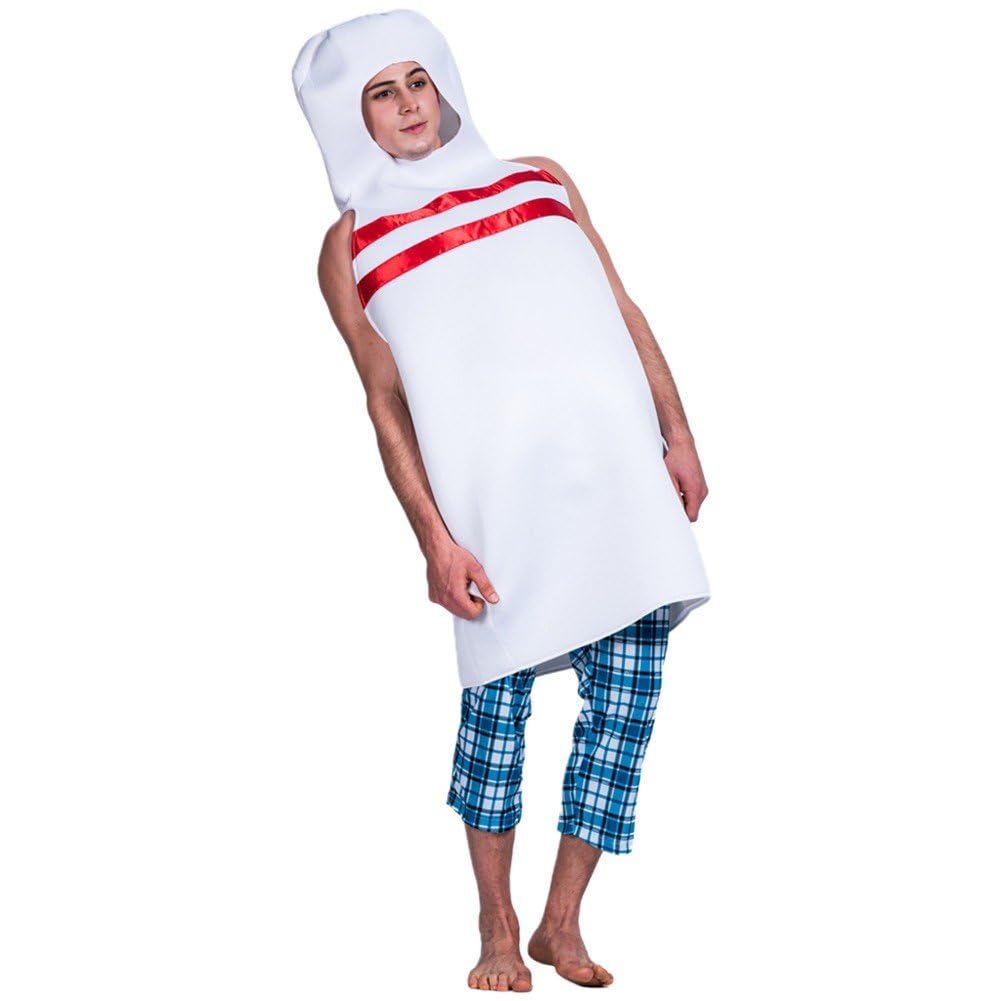 Fituenly Men's Bowling Pin Costume For Adults, Funny Bowling Costumes For Wo Halloween Cosplay Jumpsuit Outfits Fancy Dress Costume