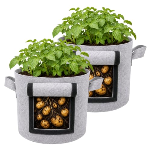 Image of Casa De Amor 15x12 Inch Potato Grow Bags for Root Vegetables, Geo Fabric 400 GSM Plant Bag (Light Grey Color, Pack of 2)