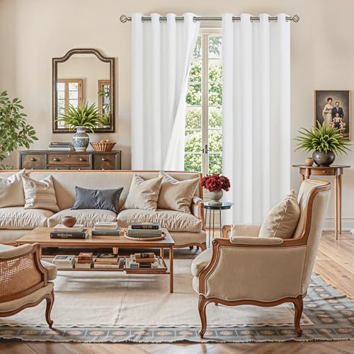 Image of YoungsTex White Linen Blackout Curtains for Bedroom, Long Thermal Insulated Drapes with Grommet Full Room Darkening Energy Saving for Living Room, 2 Panels, 52 X 84 Inch
