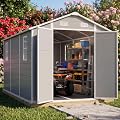 Quictent 8x10 FT Outdoor Resin Storage Shed with Floor, Plastic Storage Shed with Window & Vent, Lockable Door, Heavy Duty Tool Shed for Patio Bike Lawn Mower Pool Supplies.(7.2X9.4FT Base)