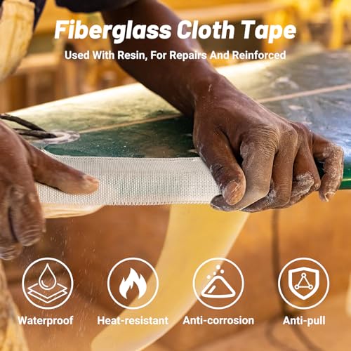 Image of Fiberglass Cloth Tape, 6 oz, 2 inch Wide by 65.6 yd, 197FT Non Adhesive Woven Fiberglass Insulation Tape Fiberglass Fabric Roll for Repair Reinforced , Joint, Seams, Molding