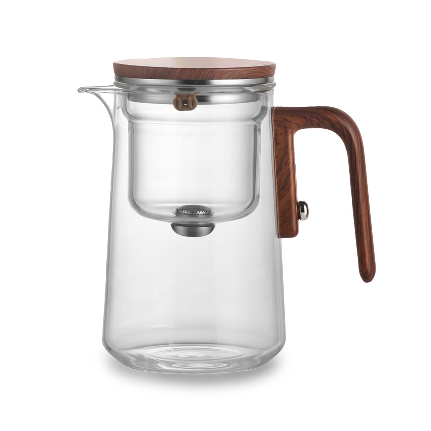 Avilia - Teiera in Vetro con Infusore da 600/800ml con Manico Effetto Legno Antiscottatura, Infusore a Pressione Integrato per Tè e Tisane, Chiusura Ermetica, Facile da Usare e da Pulire