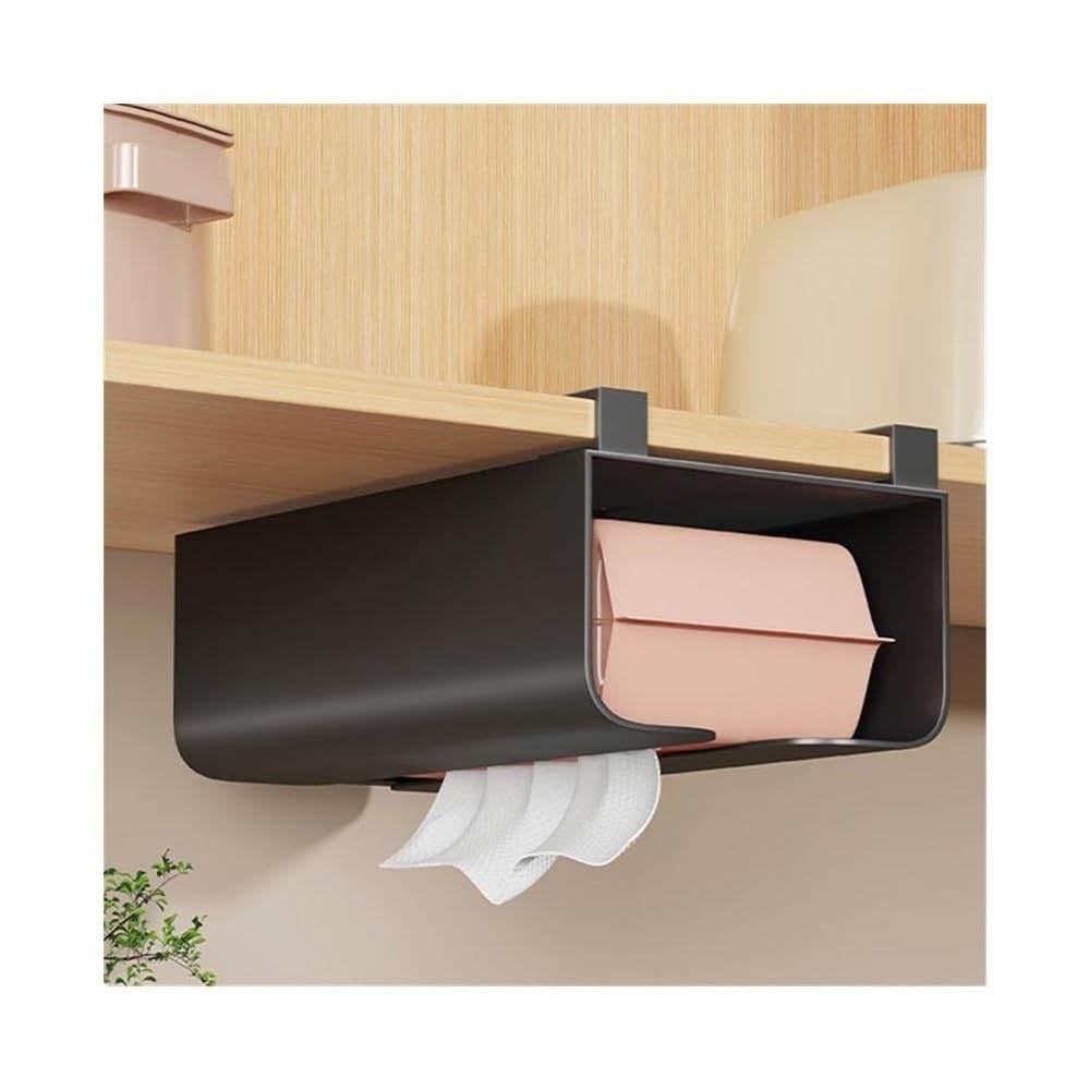 Zthyshoz Black Paper Towel Holder Tissue Storage Box Wall Mounted Kitchen Paper Towel Holder For Bathroom,Washroom- And White