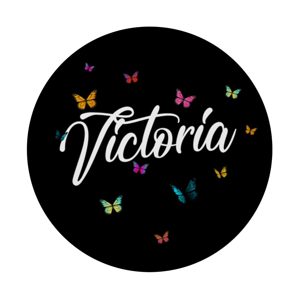 VICTORIA - Adorable girl name with colorful Butterlies PopSockets Swappable PopGrip, Black - Image 3