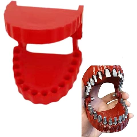 SquarezhenBo 1pc Red Funny Denture Drill Bit Holder Teeth Model Design Screwdriver 6.35mm Fits Bit 1/4 Bits 28 Inch Hex Adapter Tools Screwdriver Bit Holders（No screwdriver） Cover