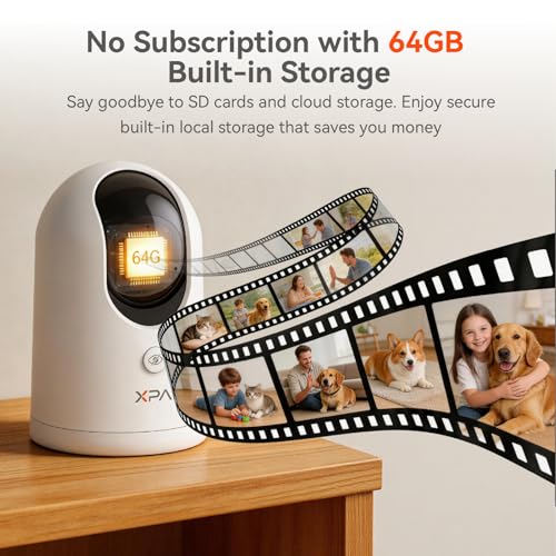Image of 4K UHD Indoor Camera, 64G Built-in Storage No Subscription,Pet Camera Indoor with Phone App,Work as Baby Monitor /Cat /Dog Camera,360Pan&Tilt,Two-Way Talk,Privacy Mode,AI Tracking /Detection