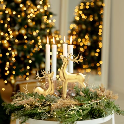 2 Pcs Gold Reindeer Sculpture Set – Premium Resin Elk Figurines for Christmas Décor, Ideal for Living Room, Office, Bedroom, and Shelf Display, Festive Holiday Decoration for Christmas(Golden) - Image 4