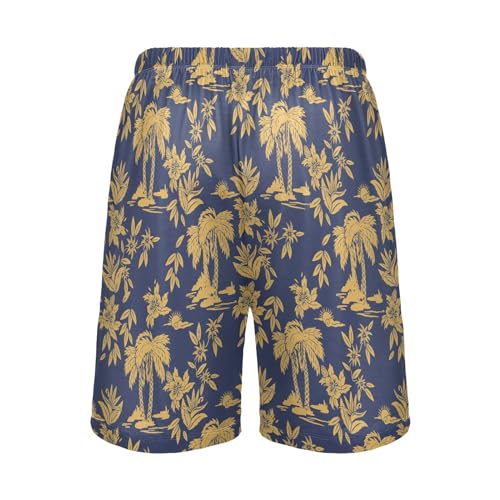Laprad Men's Pajama Shorts Hawaii Tropical Palm Tree Lounge Sleep Shorts Soft Pajamas Bottoms with Pockets & Drawstring3