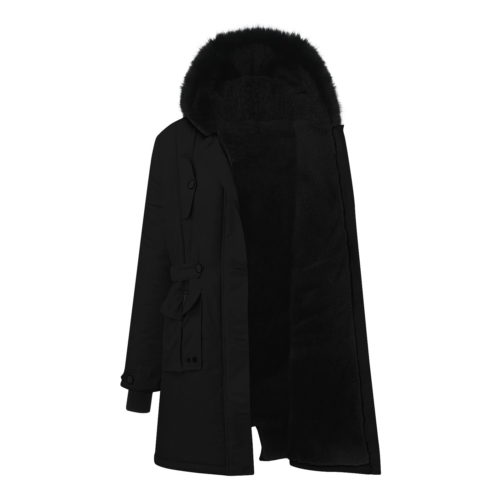 generisch Cappotto invernale da donna, lungo, trapuntato, caldo piumino con cappuccio, invernale, antivento, per outwear spessa, con cerniera, giacca invernale da donna, nero, S