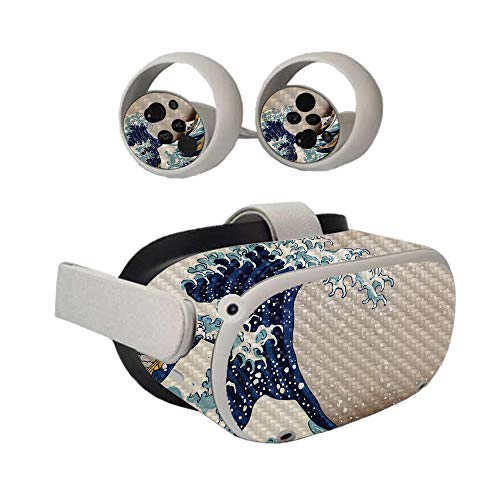 Image of MightySkins Carbon Fiber Skin Compatible with Oculus Quest 2 - Great Wave of Kanagawa | Protective, Durable Textured Carbon Fiber Finish | Easy to Apply | Made in The USA