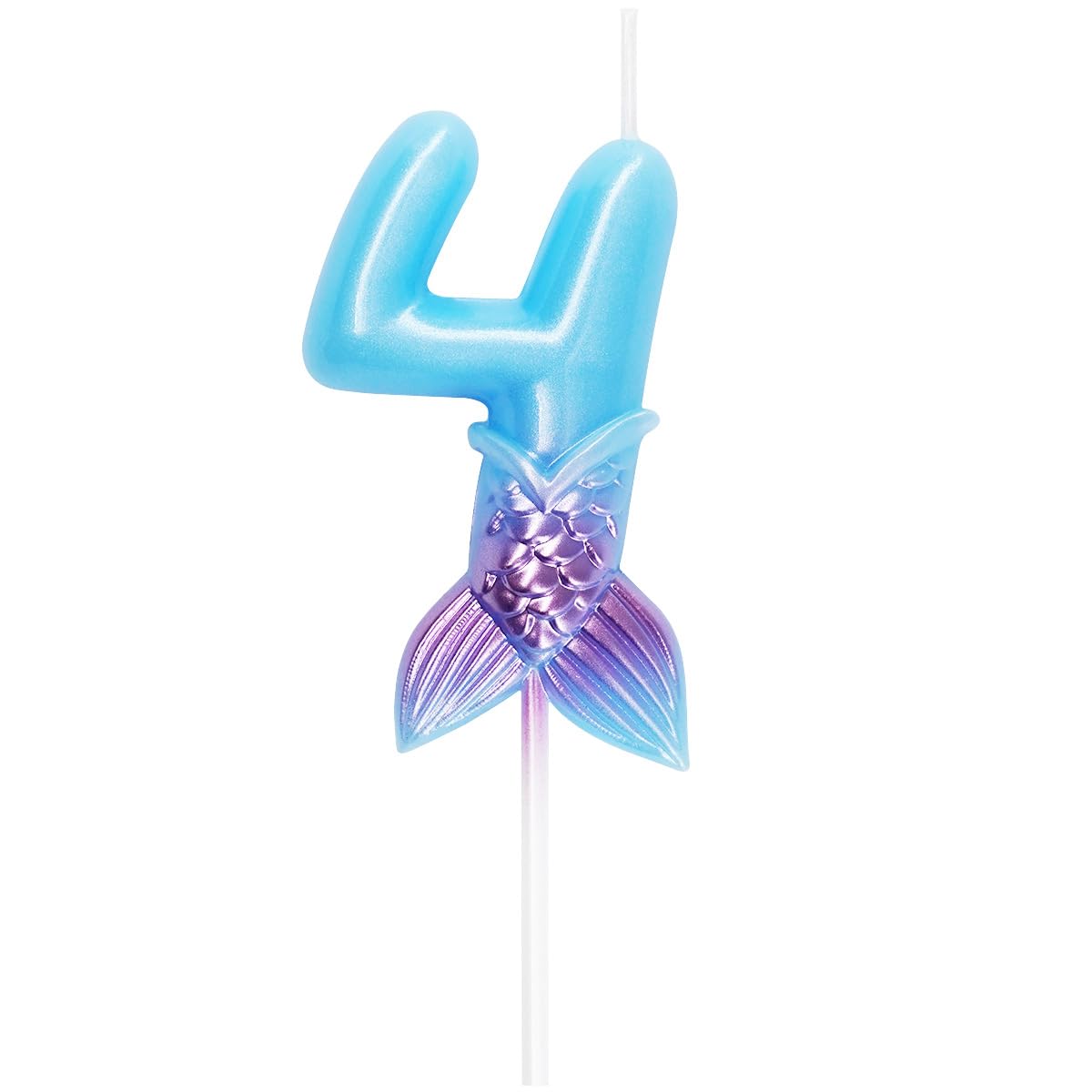 Eusbon Pink And Blue 7Cm Mermaid 4 Number Birthday Candle, Blue Purple Number Candle Cake Number Candles Sea Candles For Party Decoratoin