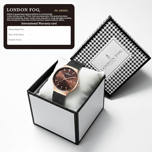 Image of London Fog Surrey Collection Analog Quartz Watch for Men with Round Textured Dial, Date Display Function, Stainless Steel Mesh Strap, Water Resistant - LFM10006