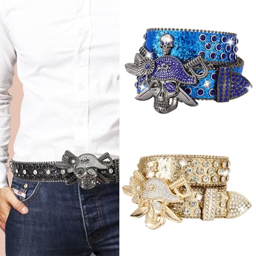 Crystal Pirate Buckle Belt For All Age BlingBling Sequined Belt Cool Vintage Pants Belt Street Dance Belt Eye Catching2