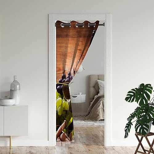 Wine Door Curtains for Doorways, Grape Glasses of Red and White Wine Fruit Blackout Curtain for Kids Bedroom Closet, Grommet Thermal Insulated Privacy Door Drapes for Room Divider, 59