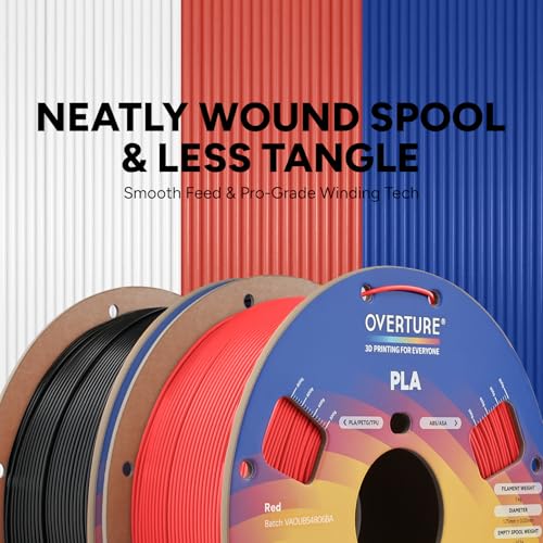 Image of OVERTURE 2KG Bundle High Speed PLA Filament 1.75mm, Neatly Wound 3D Printer Filament 2 Pack 1kg Spool (2.2lbs) Rapid PLA, Fit Most FDM 3D Printers (Red+Black)
