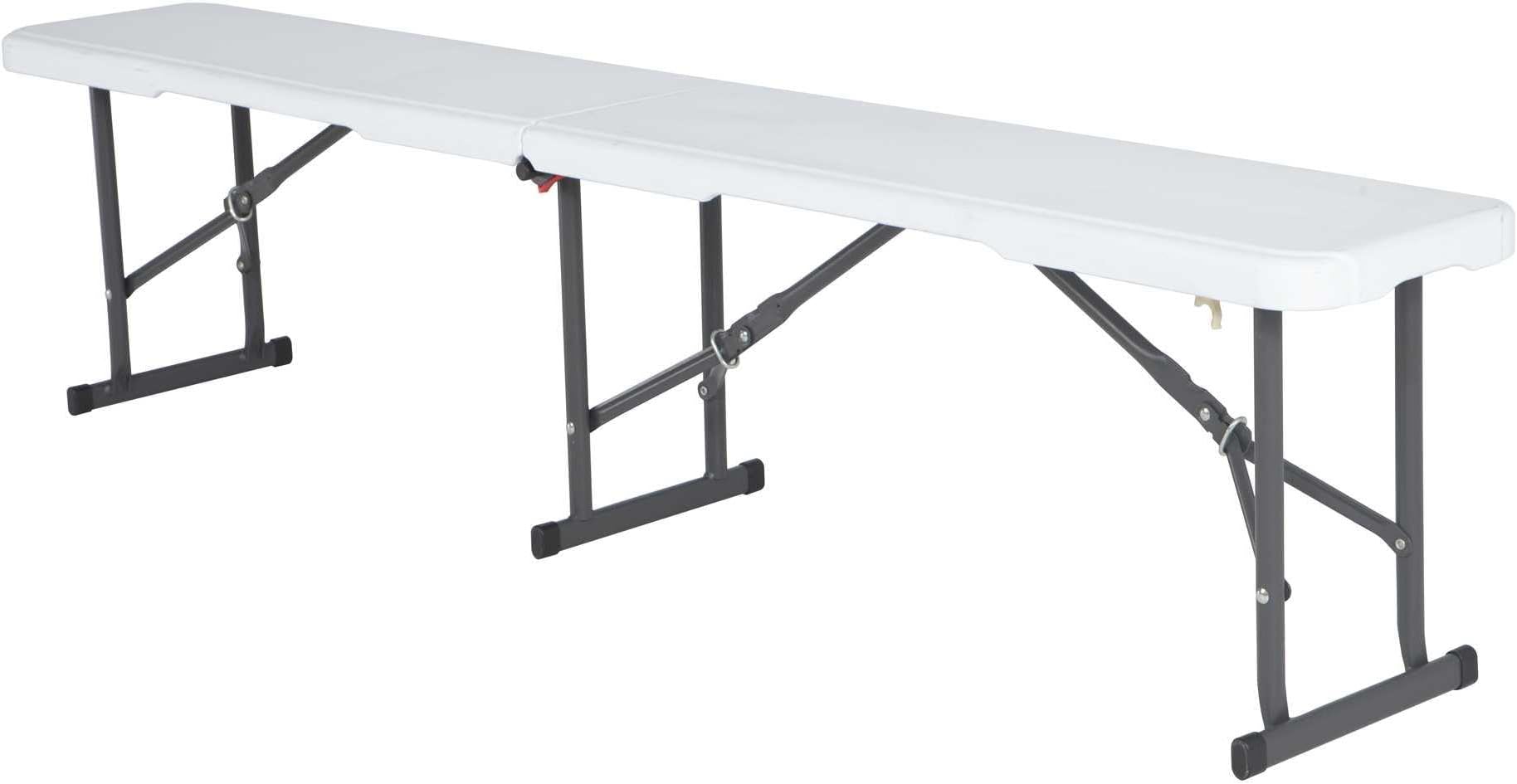 Portable Folding Bench, 6‑Foot Fold‑in‑Half, UV‑Resistant Seat, Powder‑Coated Steel Frame, Lightweight, Stain‑Resistant, Non‑Marring Foot Caps, Indoor/Outdoor Portable Seating