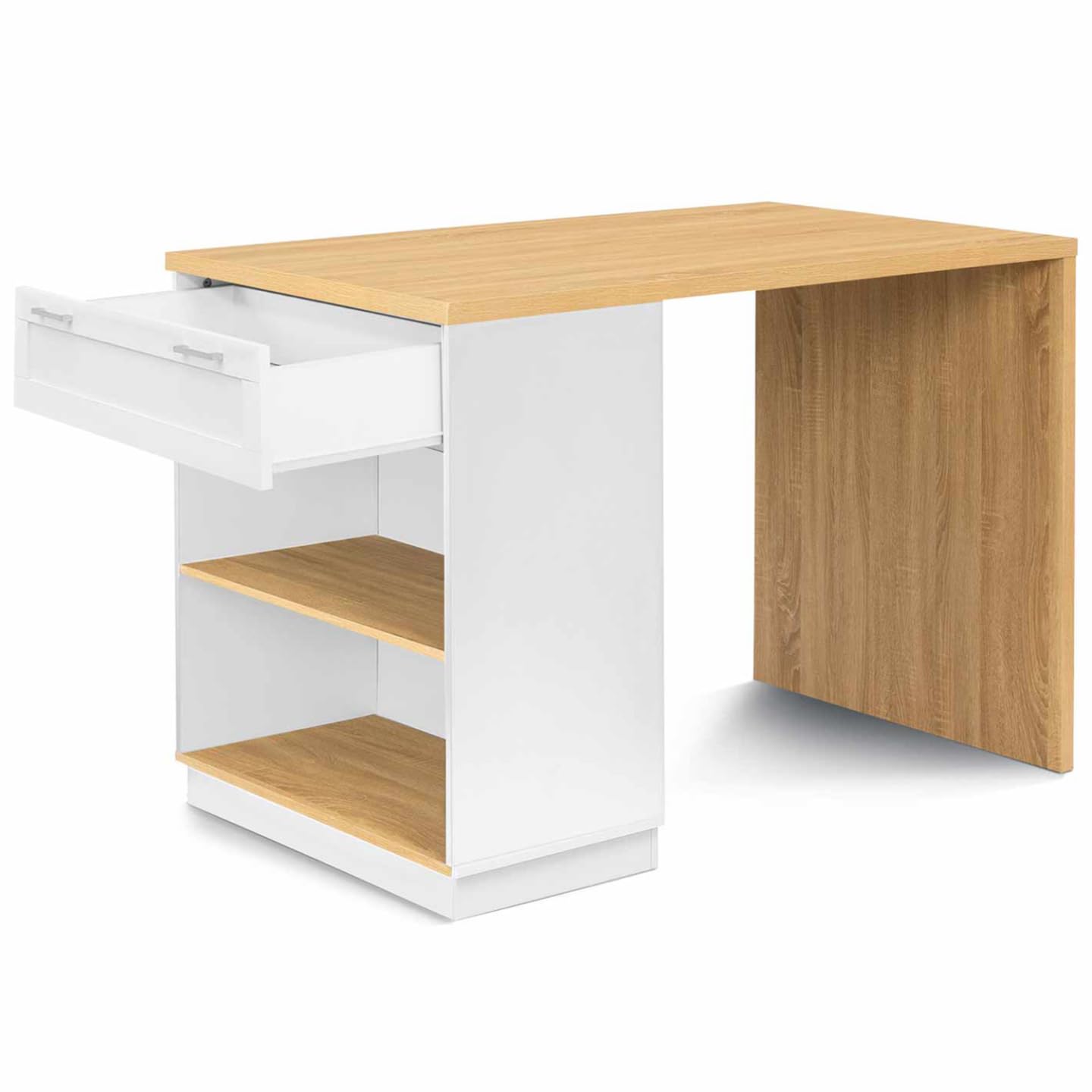 IDMarket - Ilot Central Mange Debout 4 Personnes VITO 130 cm Blanc et Plateau Bois
