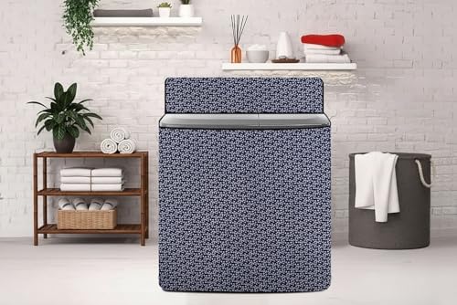 Image of The Furnishing Tree Semi-Automatic Top Load Washing Machine Cover | Waterproof & Dustproof | Easy to Clean | Inlet & Outlet Pipe Provision | Durable & Washable, Leaf Blue Polyester (53.5x89x99 CM)