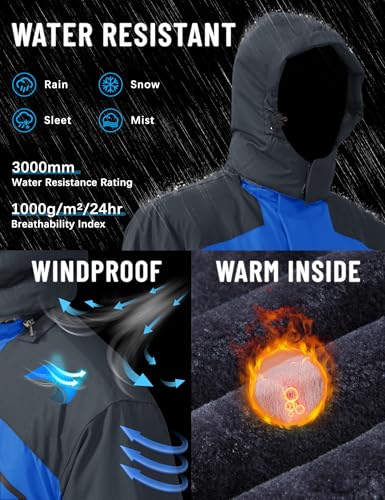 TACVASEN TACVASEN Herren Wintermantel Thermo Innenfutter Übergangsjacke Outdoor Wanderjacke Atmungsaktiv mit Taschen, Blau, L - Detailansicht 2 | TV | Video | Foto