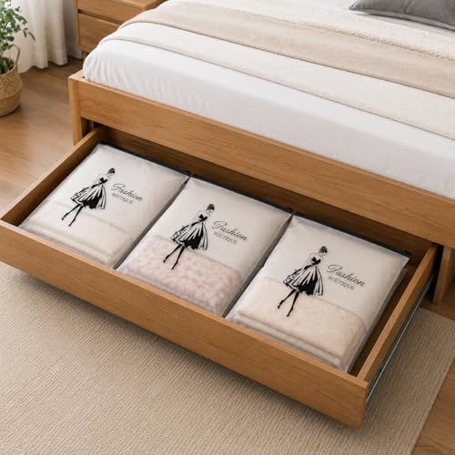 Image of PulGos Pack of 5 Multipurpose Storage Bags - Frosted Semi-Transparent Travel Pouches with Print | Reusable Zip Bags for Toiletries, Makeup, Shoes & Gifting | Travel Packing Cubes