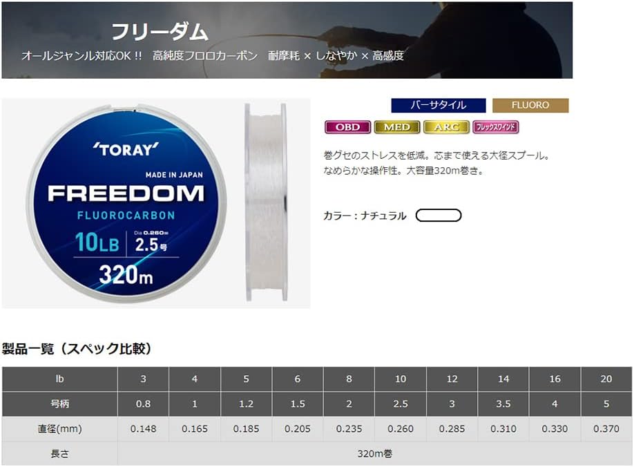 Toray freedom FC Line 320m Natural 8lb/#2