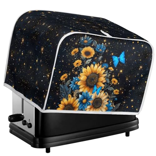 Image of Talayituse Sunflower Butterfly Print 2 Slice Toaster Cover, Lightweight Dust Protection, Washable, Bread Maker Cover