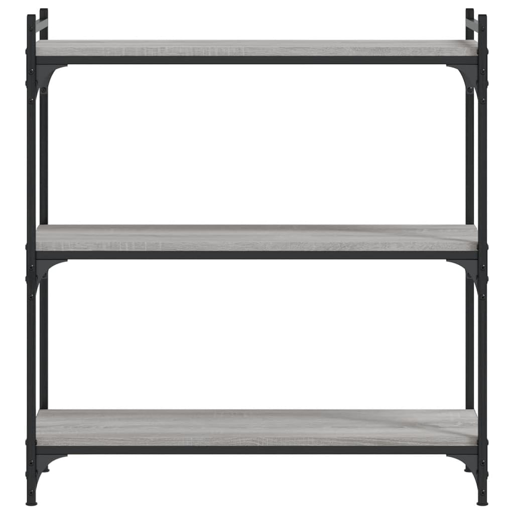 Libreria a 3 ripiani, grigio sonoma, 80 x 30 x 86 cm, in legno e metallo, divisorio per soggiorno e studio