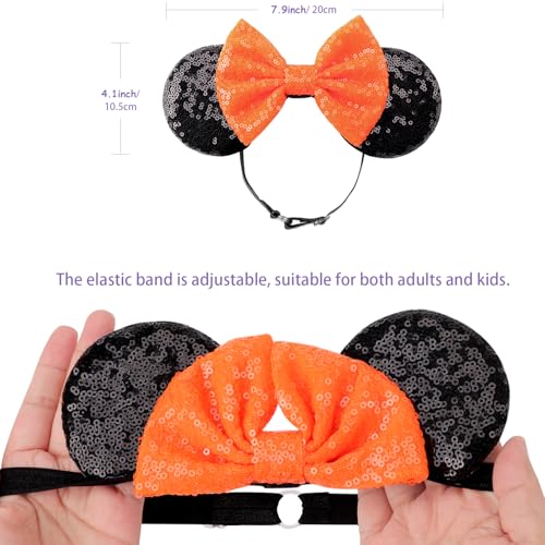Image of DRESHOW Halloween Mouse Ears Headbands for Women Sequin Bow Headbands Elastic Adjustable Headband Glitter Party Decoration Cosplay Costume for Women