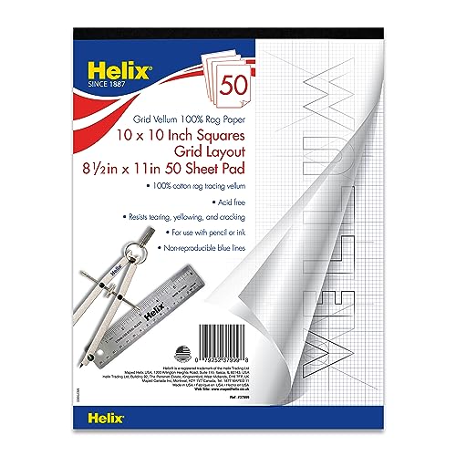 Papel vitela Helix de rejilla 10x10 en bloc de 50 hojas blancas de 8.5x11 pulgadas