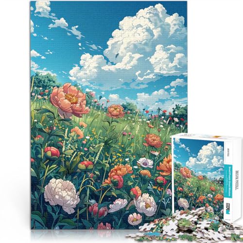 SYUNFEI - Puzzle de style bande dessinée de pivoine pour adolescents 1000 pièces activité familiale avec pièces entièrement emboîtables de forme aléatoire 38 x 26 cm
