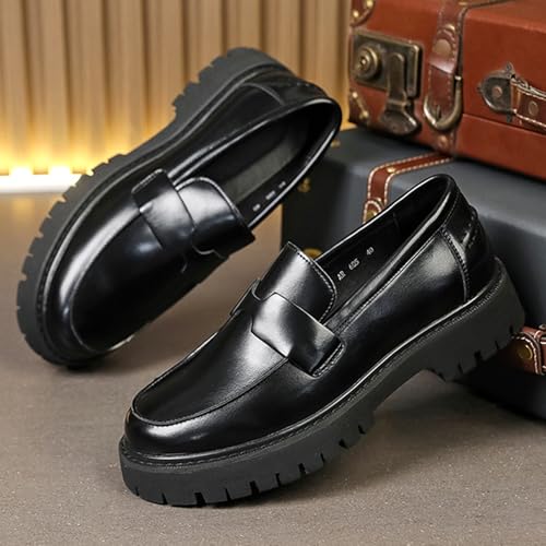Men's Leather Platform Penny Loafers Stylish Round-Toe Lug Sole Non-Slip Slip-On Shoes Suitable for Business Work Formal Casual Wear3