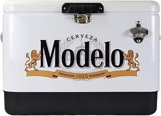 Modelo Ice Chest Cooler - Portable Ice Bucket with Bottle Opener, Vintage Style, Insulated for Camping, Beach, Picnic, RV, BBQs, Tailgating, Fishing, Stainless Steel 85 Can Ice Box, 51L (54 qt)