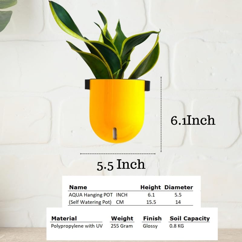 Image of Indian Discovery Self Watering Wall Hanging Planter|Hanging /Hooked Flower Pots for Home, Balcony, Vertical Garden Decor Flower Pots(2 PC, Yellow, Sphere)|6 Inch UV-Resistant Plastic Plant Pots