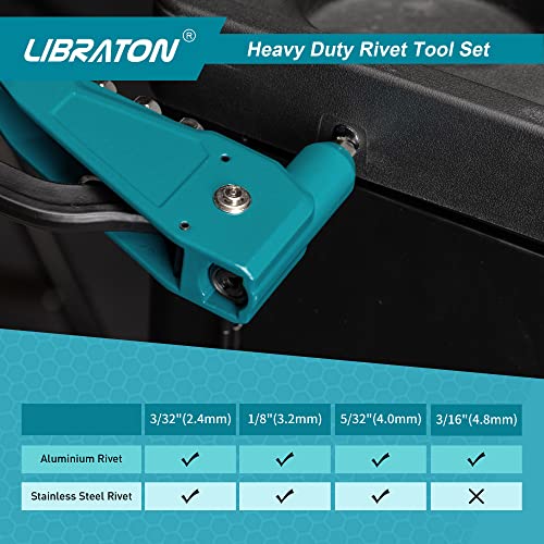 Libraton Heavy Duty Rivet Gun, Pop Rivet Gun Set, Professional Hand Riveter, Manual Riveting Tool with 100Pcs Rivets and 4 Interchangeable Heads, for Metal, Wooden and Plastic 8 Libraton Heavy Duty Rivet Gun, Pop Rivet Gun Set, Professional Hand Riveter, Manual Riveting Tool with 100Pcs Rivets and 4 Interchangeable Heads, for Metal, Wooden and Plastic - Image 8
