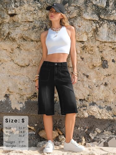 EXLURA Women Baggy Jeans Jorts Wide Leg Y2K Denim Bermuda Shorts 2026 Summer Trendy Knee Length Hot Short Streetwear Outfits — view 5