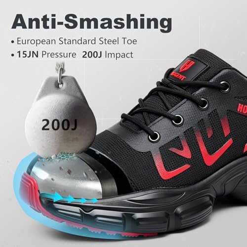 Image of Hogent Steel Toe Shoes for Men Lightweight Comfortable Non Slip Work Shoes Women Puncture Proof Safety Sneakers for Industrial Construction & Daily Life
