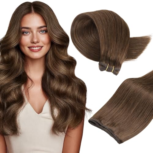 MAXITA Sew in Hair Extension Real Human Hair�A61.0 cm 120g �`���R���[�g �u���E�� ���~�[ �X�g���[�g �l�� ���� �G�N�X�e���V���� �t���w�A �_�u�� �E�F�t�g �\�t�g �D��