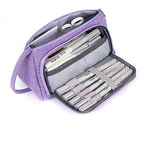 Estuche para Lápices,Grande Capacidad Estuche Escolar para Estudiantes Papelería con gobernantes establecen,plumas de 10 colores de dibujos animados y Notas Adhesivas para Escuela y Oficina (Púrpura)