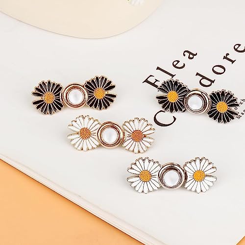 Image of 2pcs Pant Waist Tightener, Adjustable Waist Buckle Set, Extra Button for Jeans to Make Tighter, Instant Jeans Button Pins for Pants Jeans Skirts, No Sewing Required (Daisy Flower - W)