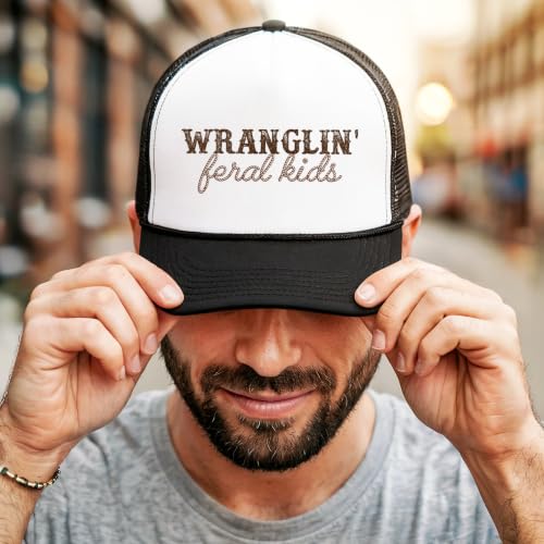 Image of Olive Loves Apple Wranglin' Feral Kids Trucker Hat for Mom and Dad Funny Western Style Cap for Women and Men