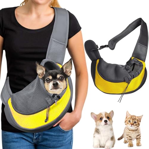 Borsa per Cani, Borsa Porta Cane con Tracolla Regolabile, Marsupio per Cani in Rete Traspirante,Borsa da Viaggio per Cani Trasportino da Passeggio Ideale per Cani o Gatti Piccola (Colore arancione)