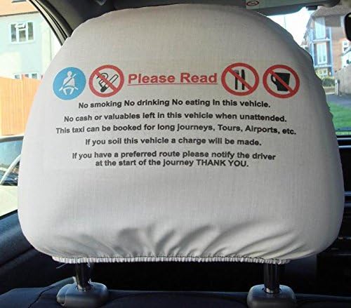 SleepingOwl Headrest Cover taxi, minicab, coach, bus, no food, no drink, no smoking