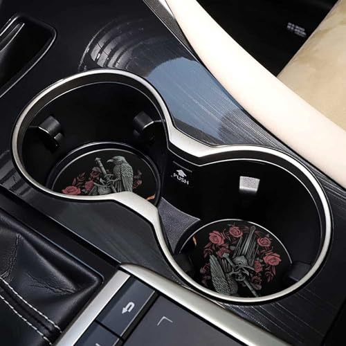 4 piezas portavasos para auto con diseño flores y cuervos miniatura 7
