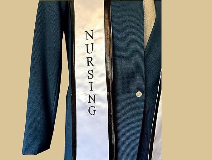 Ovaltag BSN RN Nursing Graduation Stole Class of 2024 With Medical Logo, Gift for Nurse Student (White with Black Trim, Class of 2024)